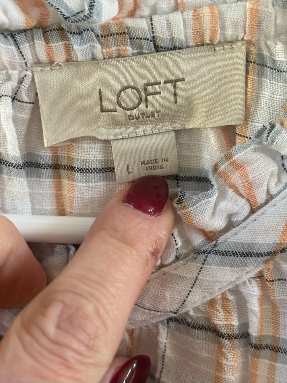 LOFT Plaid Ruffle Neck Peasant Blouse Size Large